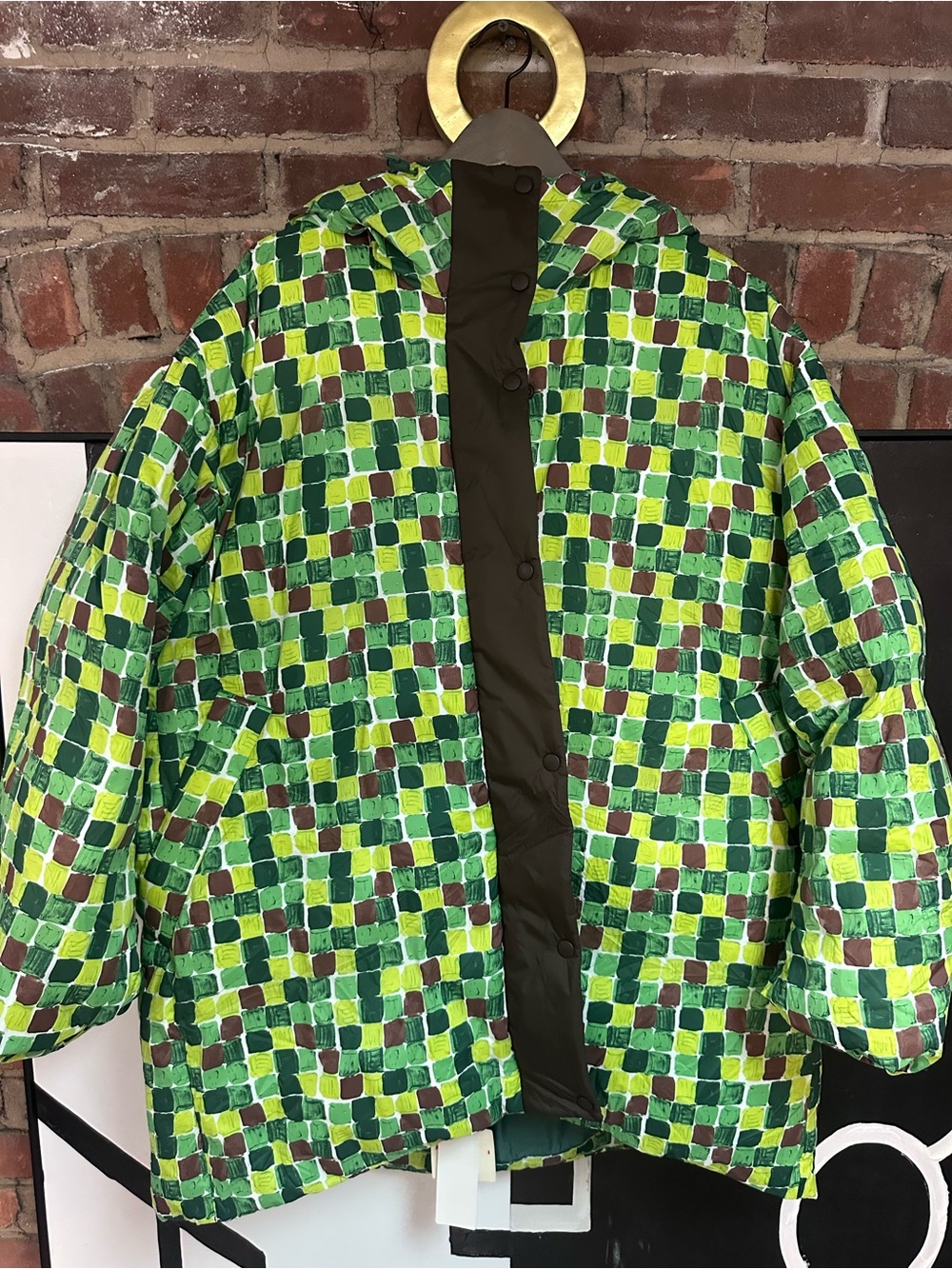 Uniqlo x Marni collaboration Green Mosaic Quilted Hooded Jacket